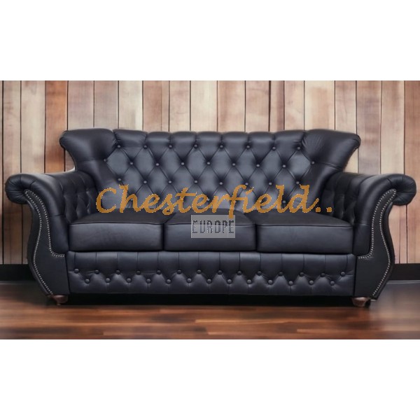 Monk Chesterfield 3 sits soffa svart (K70) i färg helt i äkta skinn