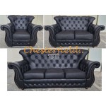 Monk Chesterfield 3+2+1 soffgrupp (K70) svart i färg helt i äkta skinn